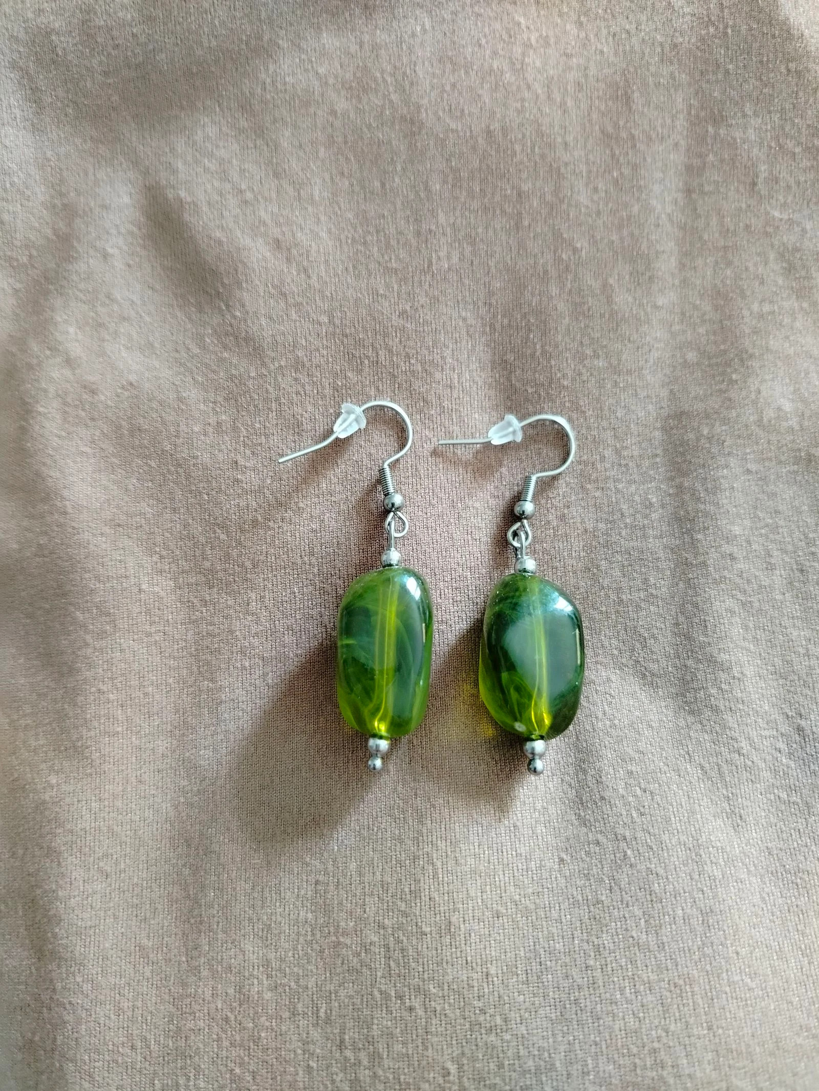 Olive green acrylic pearl stainless steel earrings – photo 5